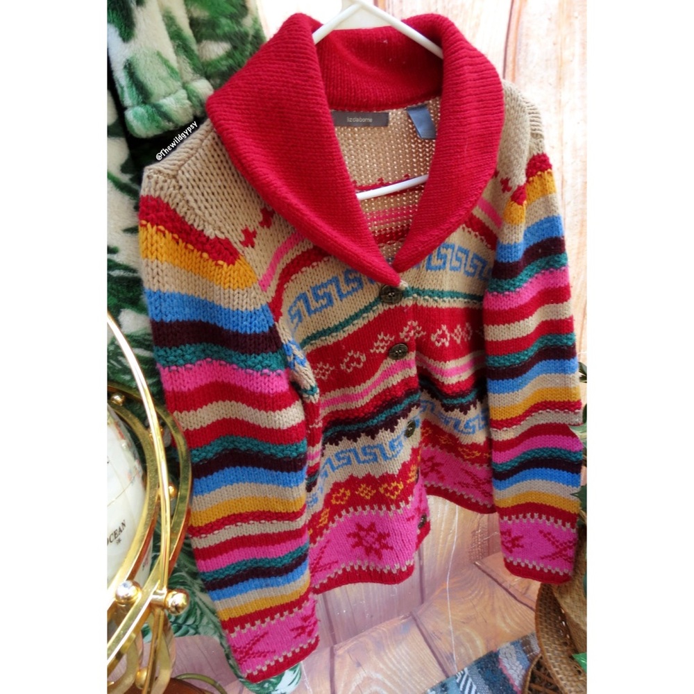 Vintage colorful fair isle chunky knit cardigan🍂 - Picture 3 of 5